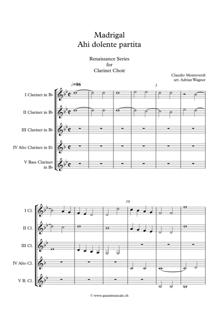 Madrigal Ahi Dolente Partita Claudio Monteverdi Clarinet Choir Arr Adrian Wagner Page 2