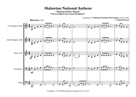 Malawi National Anthem For Brass Quintet Mfao World National Anthem Series Page 2