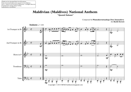 Maldivian Maldives National Anthem Qaumii Salaam For Brass Quintet Page 2