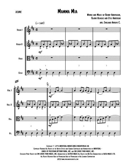 Mamma Mia By Abba For String Quartet Page 2