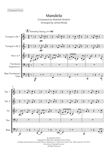 Mandela South African Tune Arranged For Brass Quintet Page 2