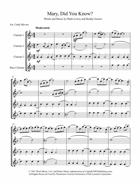 Mary Did You Know For Clarinet Quartet With Bass Clarinet Page 2