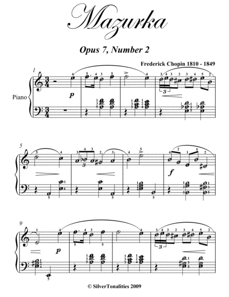 Mazurka Opus 7 Number 2 Easy Intermediate Piano Sheet Music Page 2