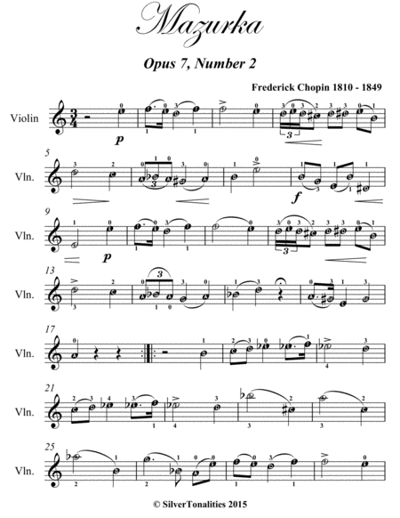 Mazurka Opus 7 Number 2 Easy Violin Sheet Music Page 2