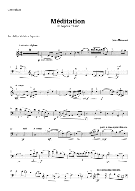 Meditation From Thais Double Bass Solo And Harp Page 2