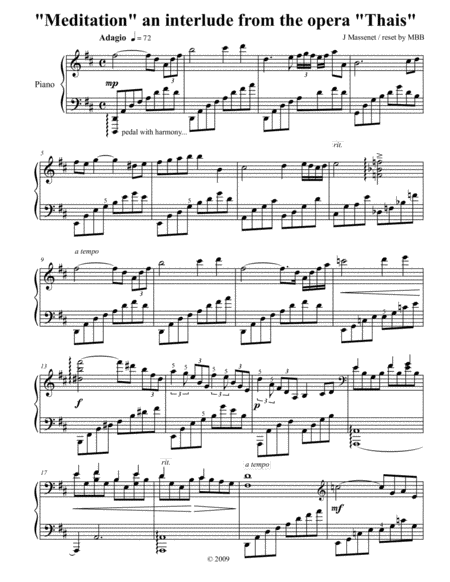 Meditation From The Opera Thais For Piano Solo Page 2