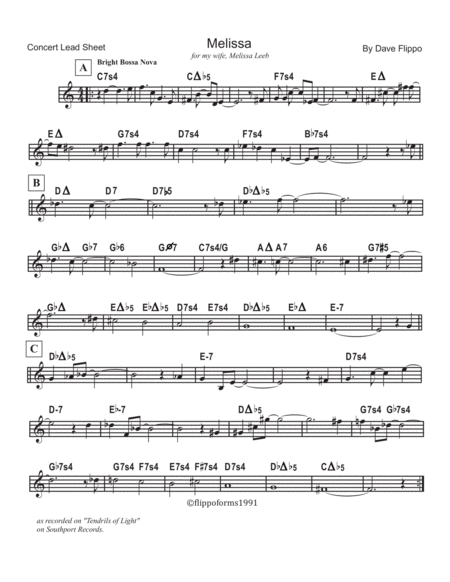 Melissa Lead Sheets In C Bb And Eb Page 2