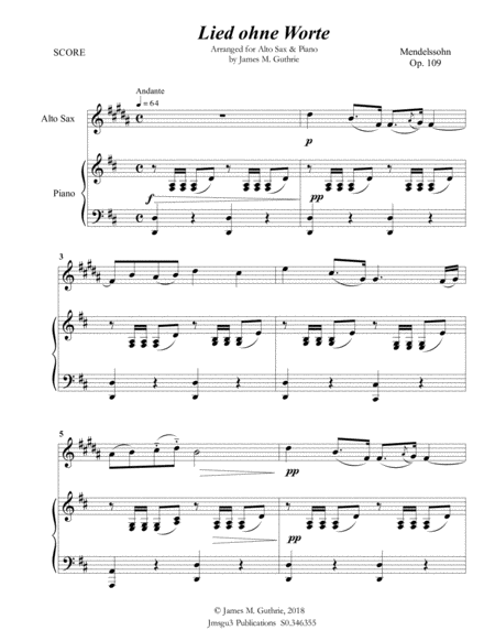 Mendelssohn Song Without Words Op 109 For Alto Sax Piano Page 2