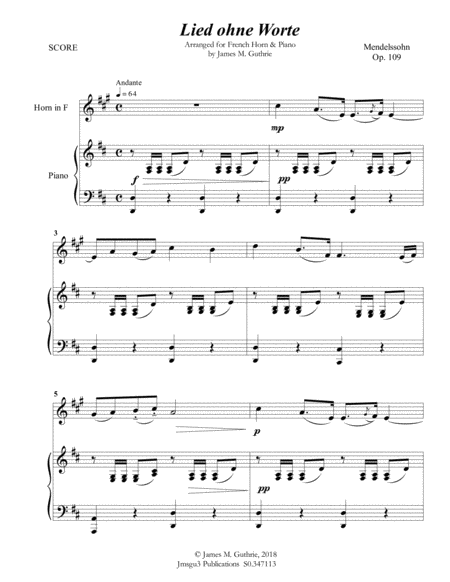 Mendelssohn Song Without Words Op 109 For French Horn Piano Page 2