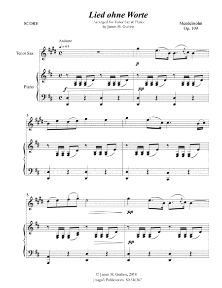 Mendelssohn Song Without Words Op 109 For Tenor Sax Piano Page 2