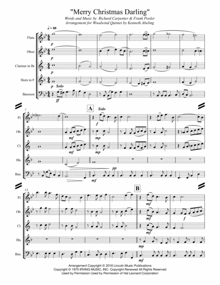 Merry Christmas Darling For Woodwind Quintet Page 2