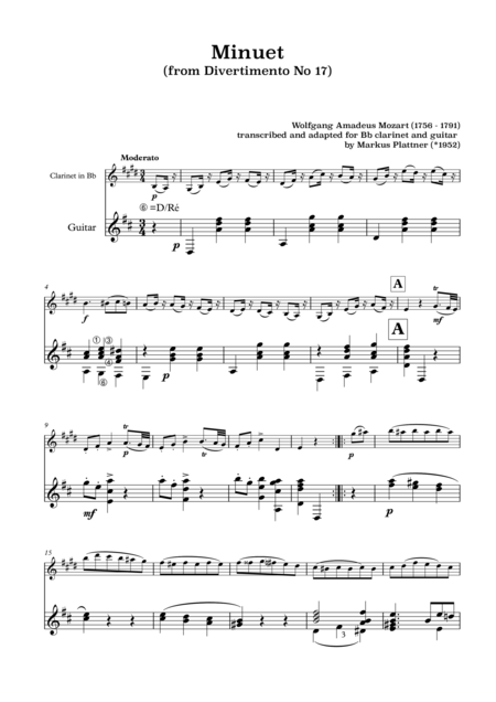 Minuet From Divertimento 17 Kv 334 For Bb Clarinet And Guitar Page 2