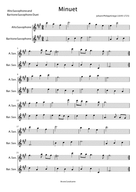 Minuet In A Minor Johann Philipp Krieger Alto And Baritone Saxophone Duet Page 2