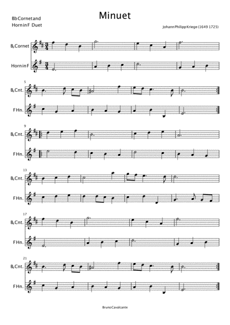 Minuet In A Minor Johann Philipp Krieger Bb Cornet And Horn In F Duet Page 2