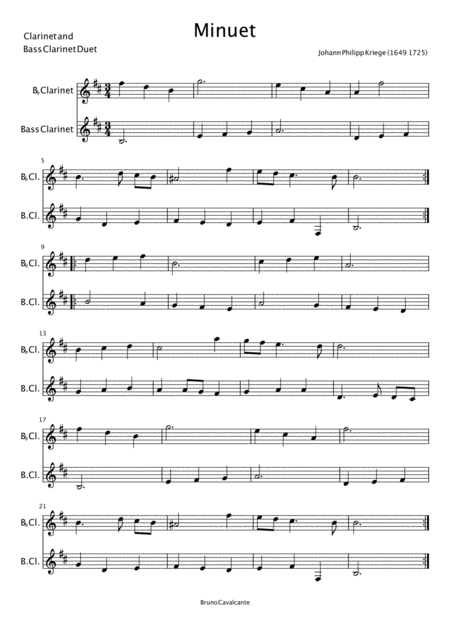 Minuet In A Minor Johann Philipp Krieger Clarinet And Bass Clarinet Duet Page 2