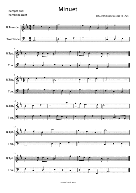 Minuet In A Minor Johann Philipp Krieger Trumpet And Trombone Duet Page 2