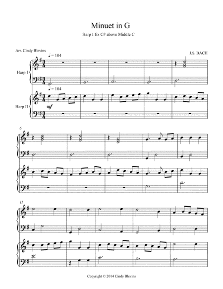 Minuet In G Arranged For Harp Duet Page 2