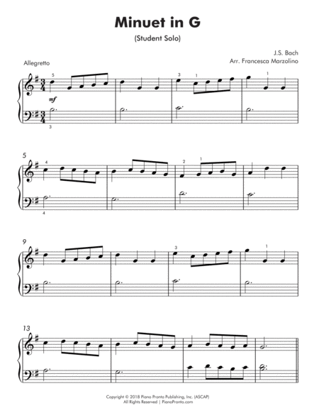 Minuet In G Easy Piano With Duet Page 2