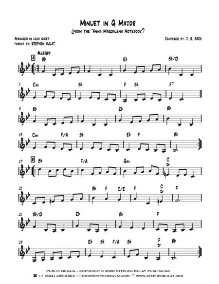 Minuet In G Major Bach Lead Sheet Key Of Bb Page 2