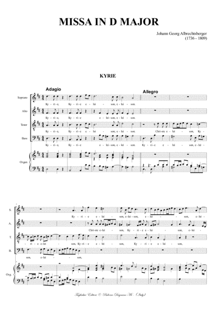 Missa In D Major Albrechtsberger J G For Satb Choir And Organ With All Separate Parts Page 2