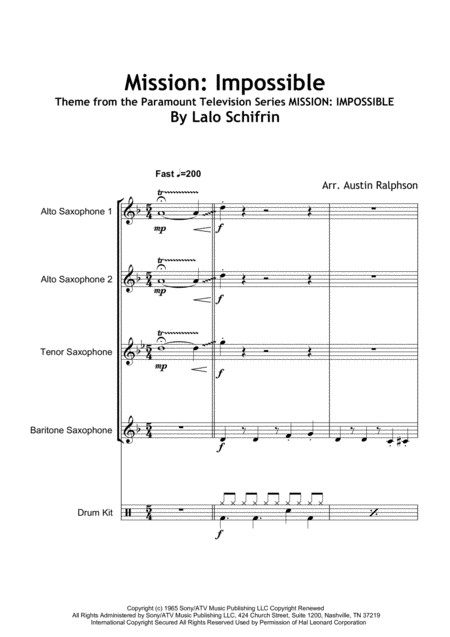 Mission Impossible Theme From The Paramount Television Series Mission Impossible Sax Quartet Page 2