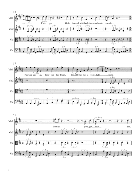 Money By Pink Floyd For String Quartet Page 2