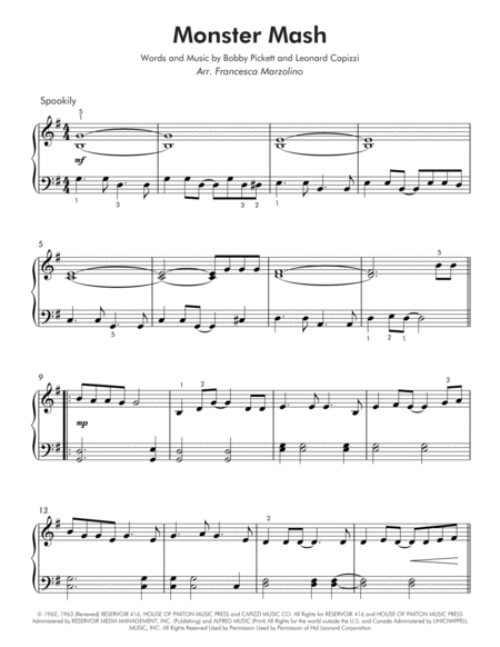 Monster Mash Early Intermediate Piano Page 2