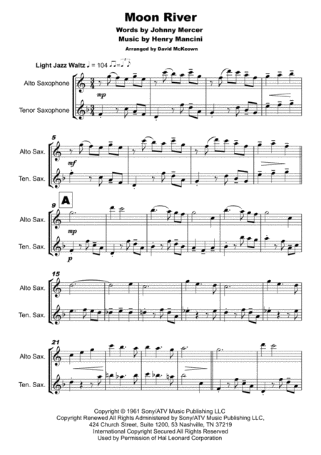 Moon River Duet For Alto And Tenor Saxophone Page 2