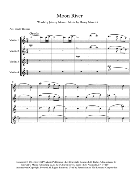 Moon River For Violin Quartet Page 2