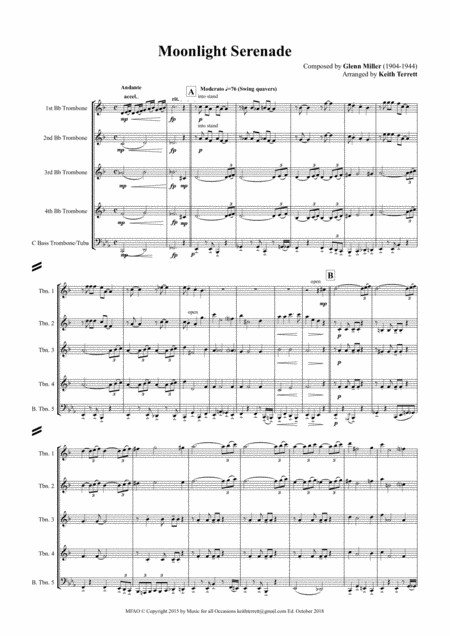 Moonlight Serenade For Bb Trombone Quintet Tc Jazz For 5 Brass Series Page 2