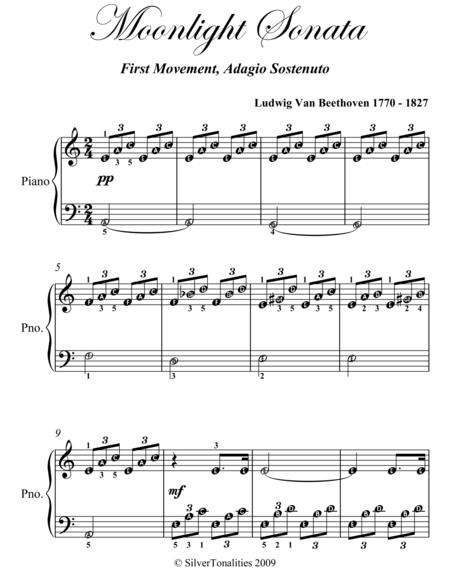 Moonlight Sonata First Movement Easy Piano Sheet Music Page 2