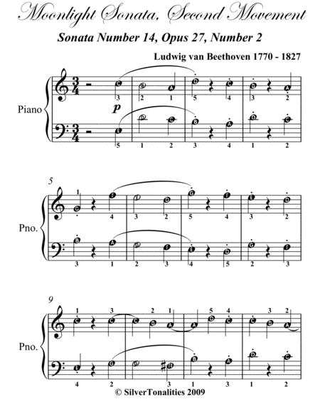 Moonlight Sonata Second Movement Easy Piano Sheet Music Page 2