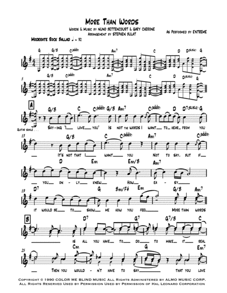 More Than Words Extreme Lead Sheet In Original Key Of G Page 2