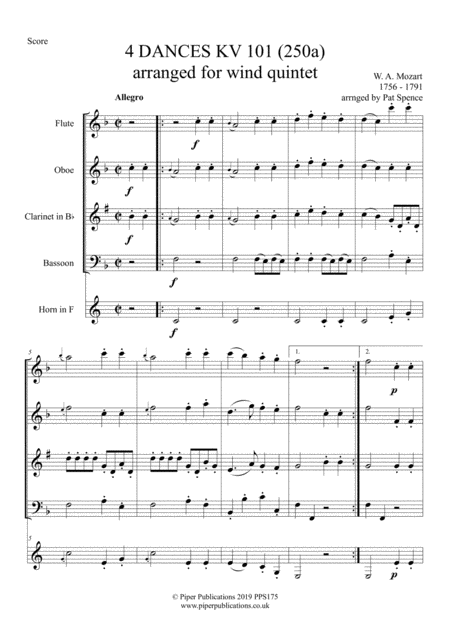 Mozart 4 Dances For Wind Quintet Kv 101 250a Page 2