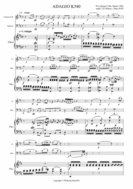 Mozart Adagio In B Minor K 540 Clarinet Bassoon Piano Page 2