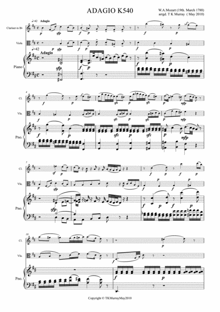 Mozart Adagio In B Minor K 540 Clarinet Viola Piano Page 2