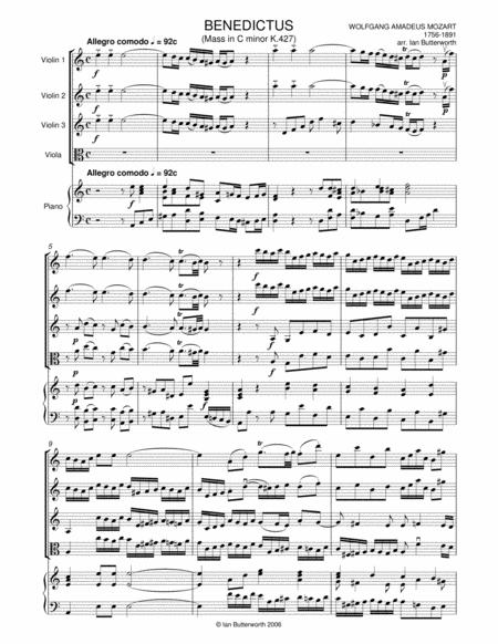 Mozart Benedictus Mass In C Minor K 427 For 3 Violins Viola And Piano Page 2