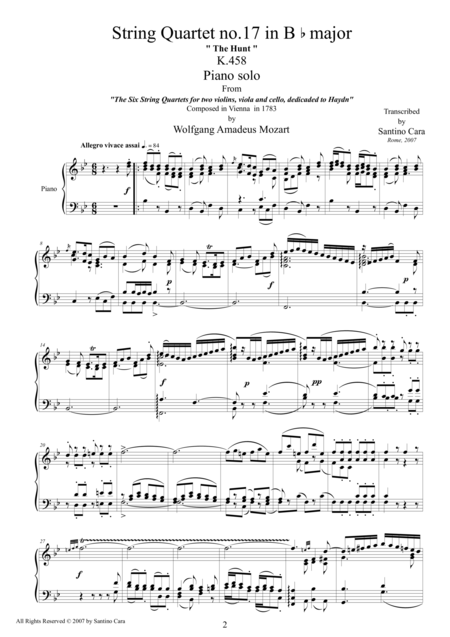 Mozart Complete String Quartet No 17 In B Flat Major K458 For Piano Solo Page 2