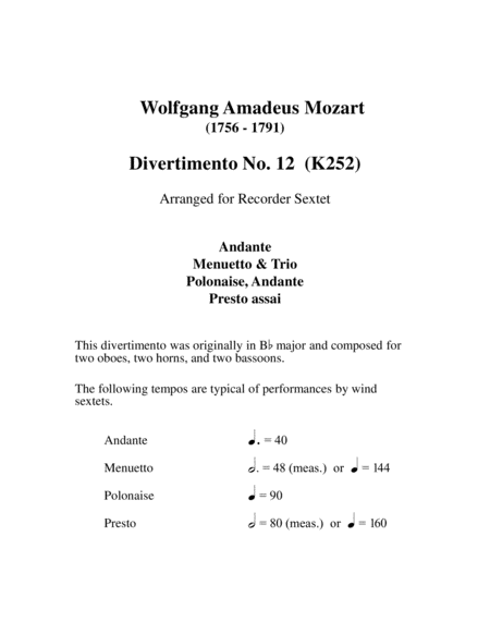 Mozart Divertimento 12 For Recorder Sextet Page 2