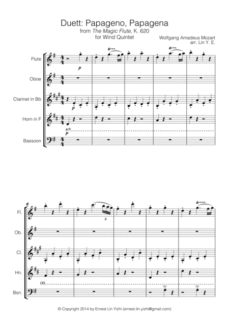 Mozart Duett Papageno Papagena For Wind Quintet Arr Lin Y E Page 2