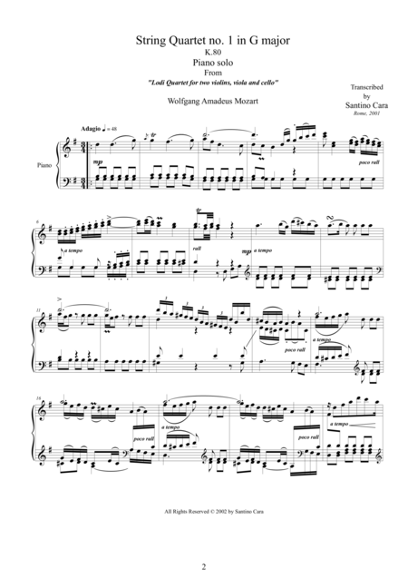 Mozart String Quartet No 1 In G Major K80 For Piano Solo Page 2