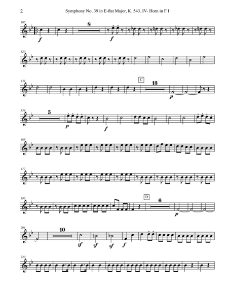 Mozart Symphony No 39 Movement Iv Horn In F 1 Transposed Part K 543 Page 2