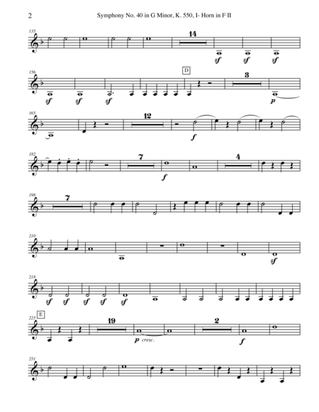 Mozart Symphony No 40 Movement I Horn In F 2 Transposed Part K 550 Page 2