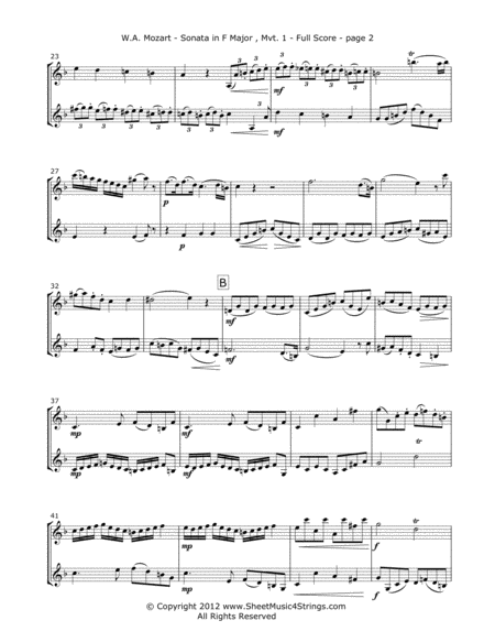Mozart W Sonata In F Mvt 1 For Two Violins Page 2
