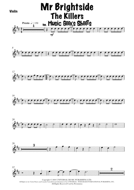 Mr Brightside By Th Killers For Violin Page 2