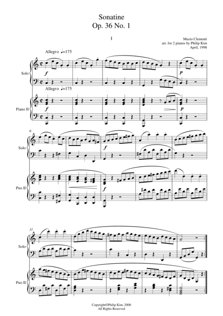 Muzio Clementi Sonatine Op 36 No 1 Complete For 2 Pianos Page 2