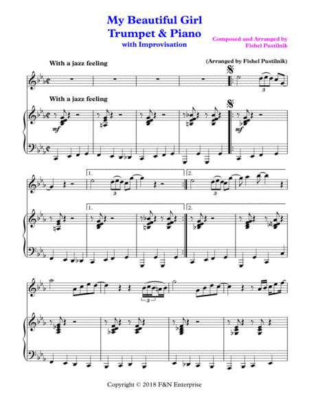 My Beautiful Girl For Trumpet And Piano With Improvisation Video Page 2