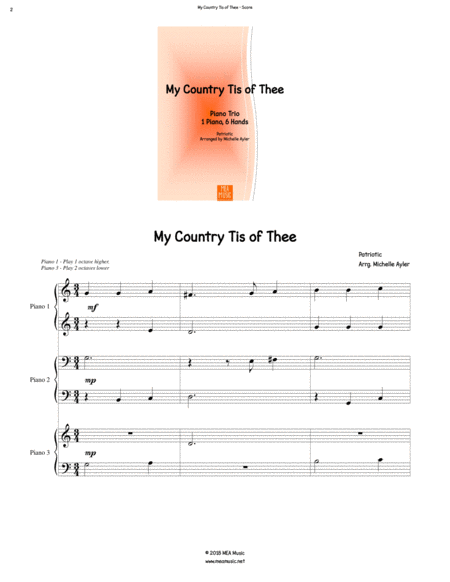 My Country Tis Of Thee 1 Piano 6 Hands Page 2