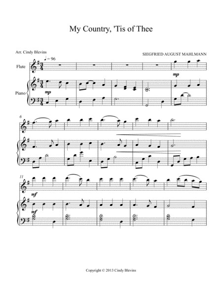 My Country Tis Of Thee Arranged For Piano And Flute Page 2