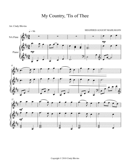 My Country Tis Of Thee Arranged For Piano And Native American Flute Page 2